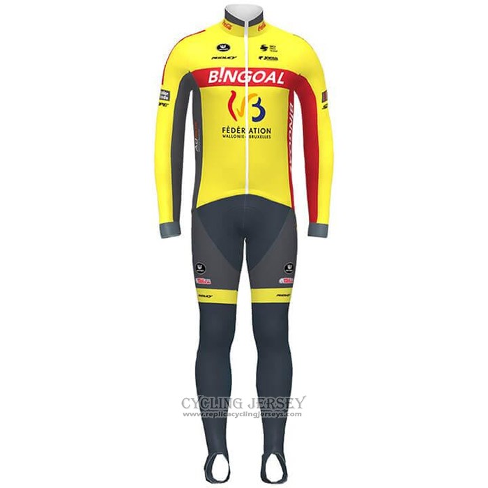 2020 Cycling Jersey Wallonie Bruxelles Yellow Red Long Sleeve And Bib Tight